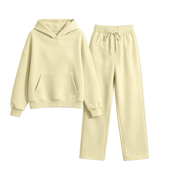 JIAYUE Women 2-Piece Set Solid Color Long Sleeve Hoodies With Wide Leg Pants Outfit for Fall Festival