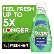 Crest Scope Outlast Mouthwash/Mouth Rinse, Cool Wintergreen  - 1L, Kills Millions of Bad Breath Germs