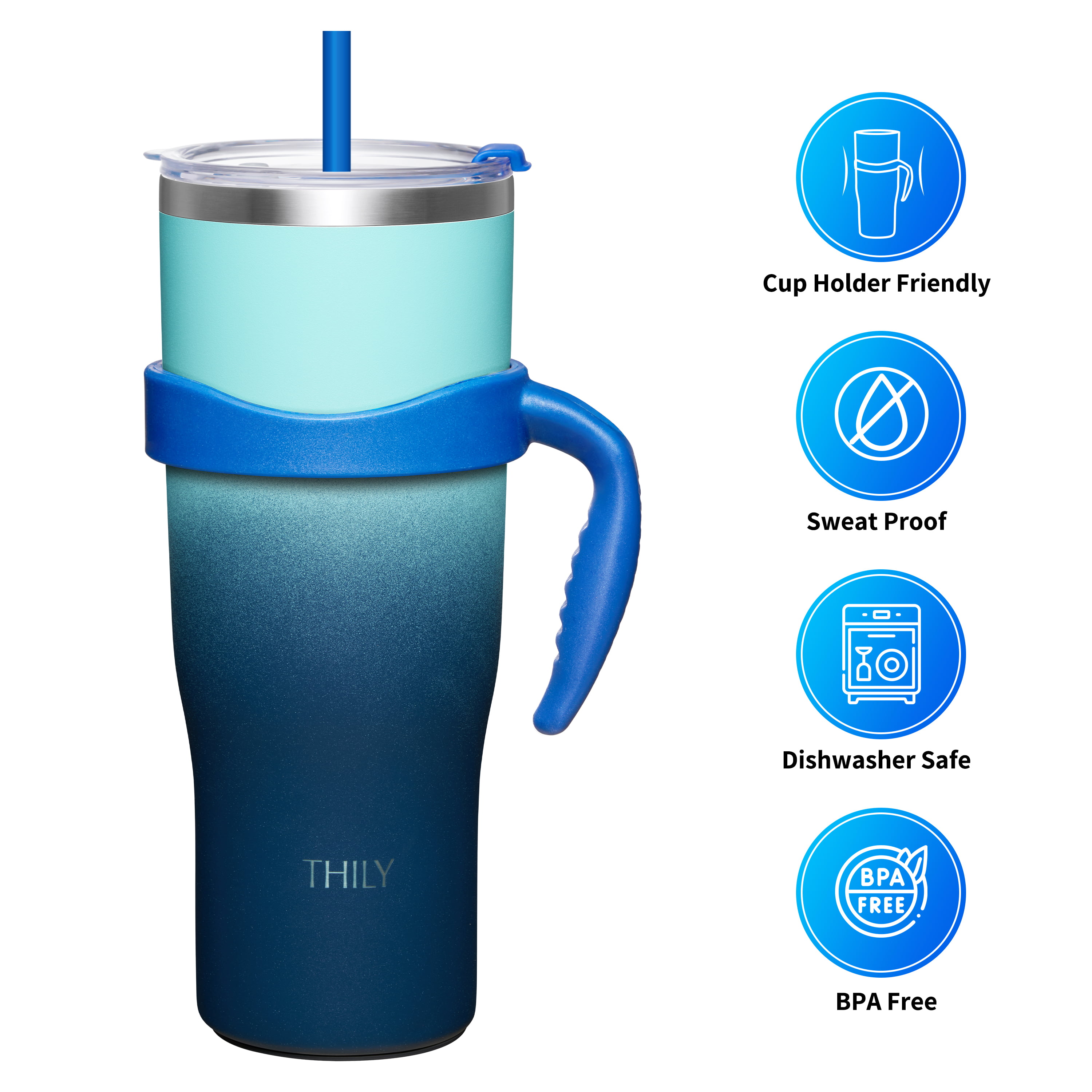TOURIT 40 oz Tumbler with Handle and Straw, 3 in 1 Sip-All-Way Lid Insulated
