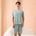 thumbnail image 1 of Parejas de seda de hielo sensación fresca verano fino corto manga pantalones largos ropa de dormir conjunto de ropa de hogar para hombres y mujeres, 1 of 5