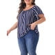 thumbnail image 4 of Blusa de vacaciones de mujer plus size bohemia de hombros descubiertos y manga corta con estampado 4X azul oscuro, 4 of 6