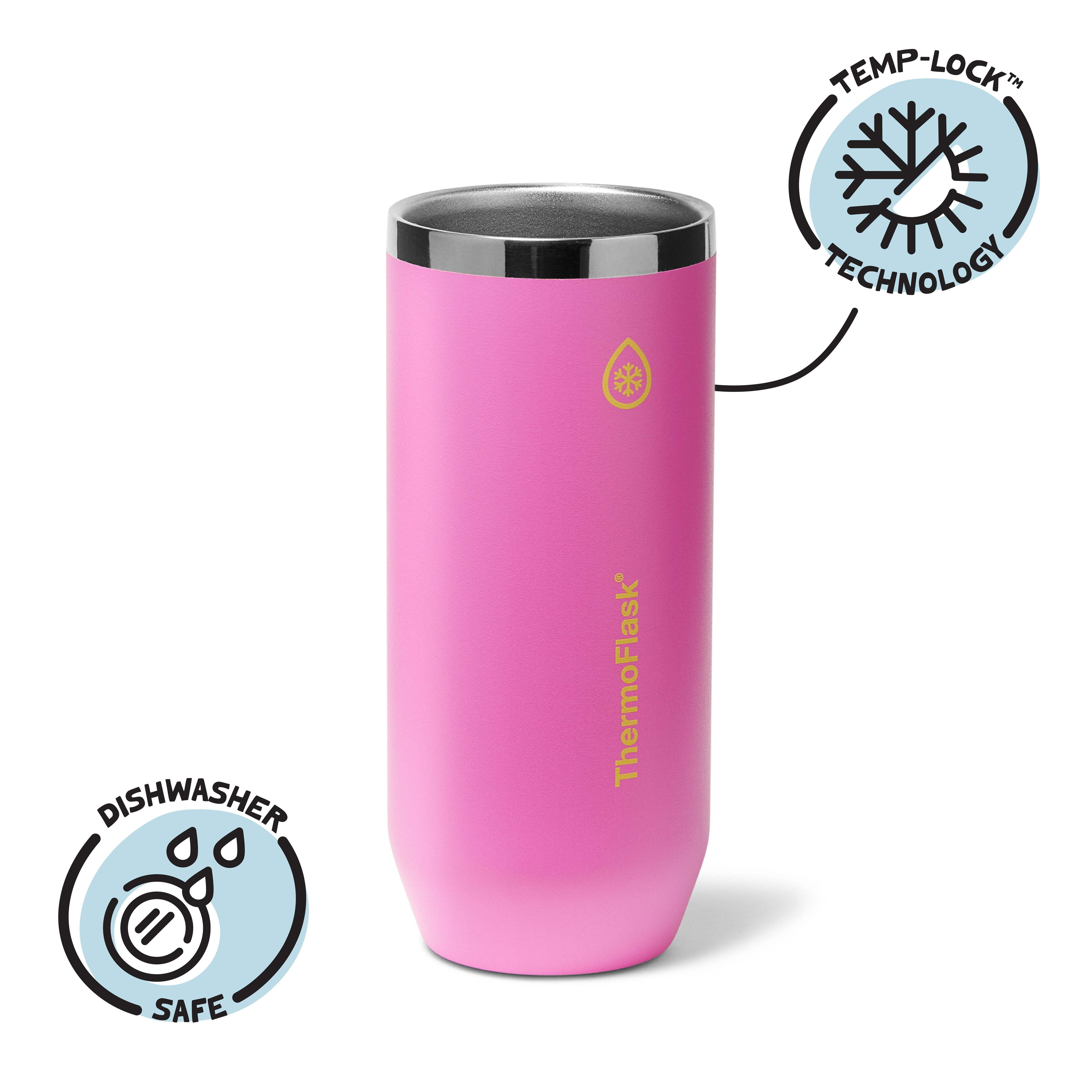 ThermoFlask 12 oz Slim Size 2-In-1 Insulated Can Cooler and Cup, Durable Stainless Steel, Non-Slip Base, Dishwasher Safe, Beverage Container, Shocking Pink
