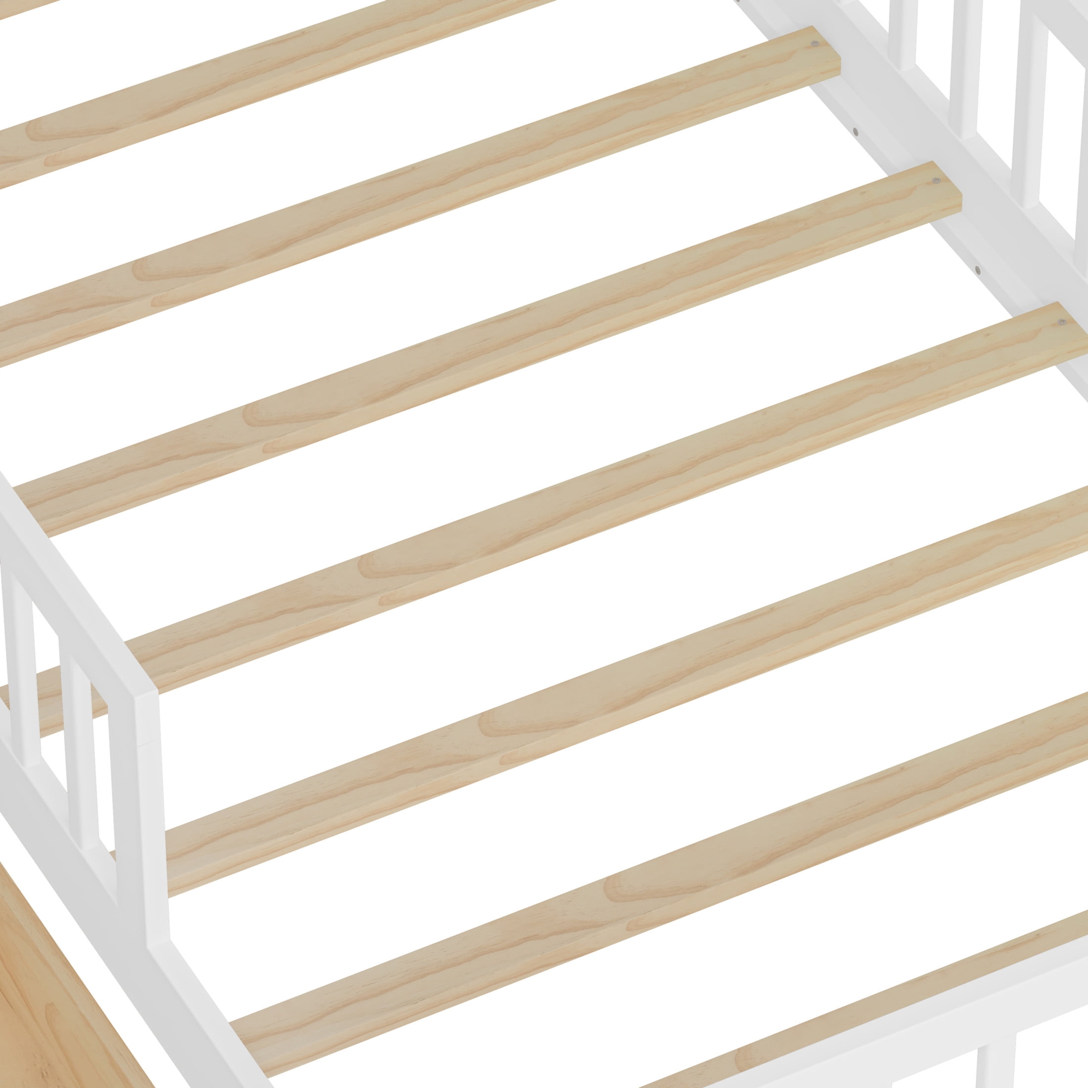 Noble House Twin Bed Frame with Headboard Storage Rack, 2 Drawers, and Safety Guardrails, White