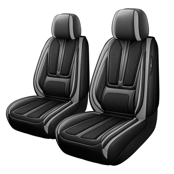 ifwohao Seat Covers for Front Seat,Nappa Leather Car Seat Covers,Waterproof Universal Fit Car Seat Cushion,2 PCS Automotive Seat Protector for Most Sedans SUV Pick-Up Truck Sedans，Black&Grey