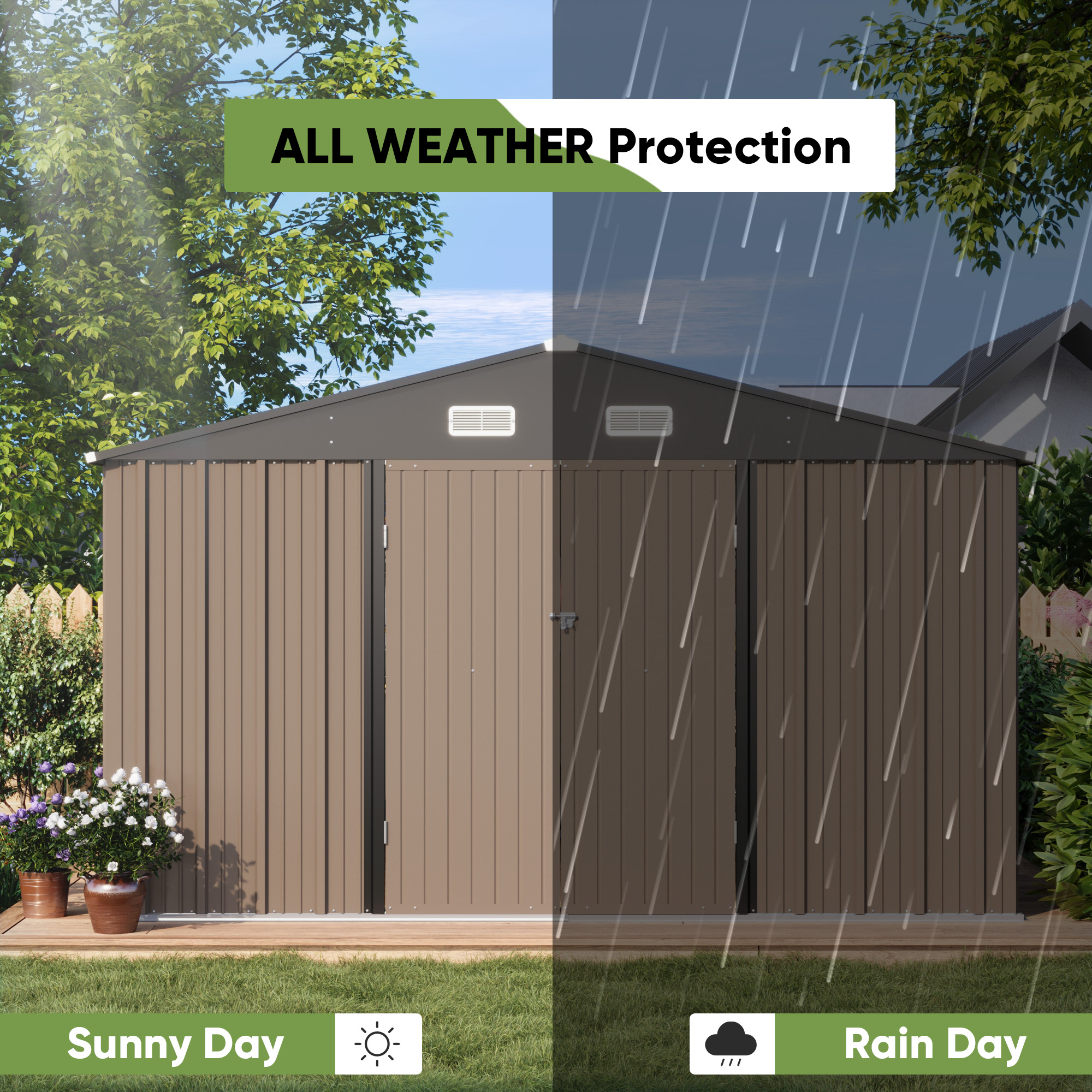 Patiowell Size Upgrade 10 x 10 ft Outdoor Storage Metal Shed with Sloping Roof and Double Lockable Door, Brown - image 5 of 7