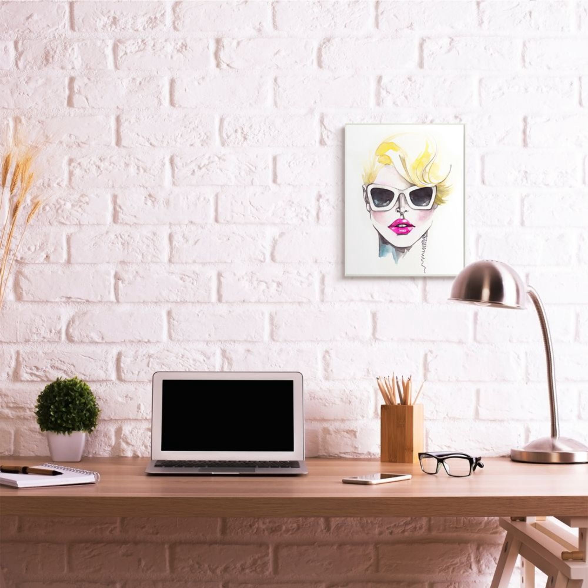 Stupell Industries Blonde Female Fashion Portrait White Sunglasses Design by Elisaveta Stoilova