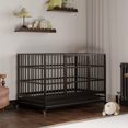 thumbnail image 2 of 37 Inches Folding Dog Crate with Wheels, Heavy Duty Metal Dog Kennel with Double Door and Removable Tray, Indoor Pet House for Small, Medium and Large Breed, 2 of 6
