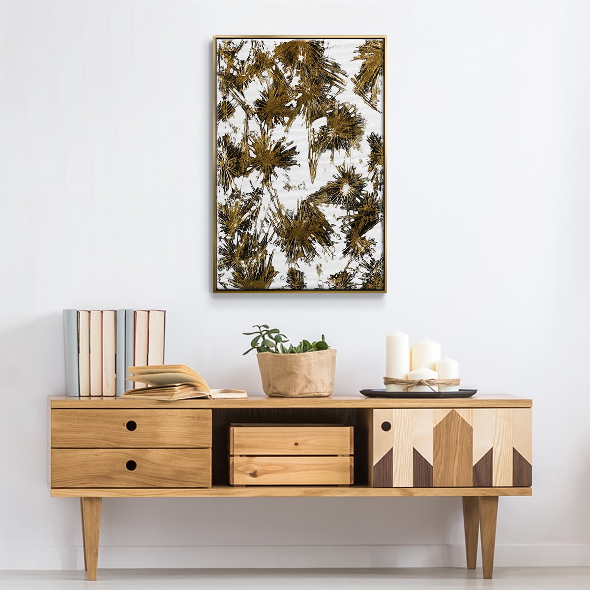 Fireworks Framed Premium Gallery Wrapped Canvas - Ready to Hang - 25 x 37 - Gold Floating Frame