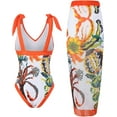 thumbnail image 5 of One piece swimsuit with wrap sarong skirt retro floral print bikini set sexy 2 piece bathing suit Beach cover, 5 of 8