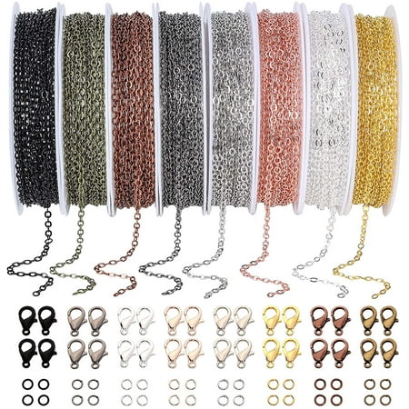 80 Feet Necklace Chains Roll for Jewelry Making, 8 Colors Jewelry Making Chains 2 mm Metal Chains with Open Jump Rings and Lobster Clasps for Jewelry Making DIY Necklace Bracelet Anklet