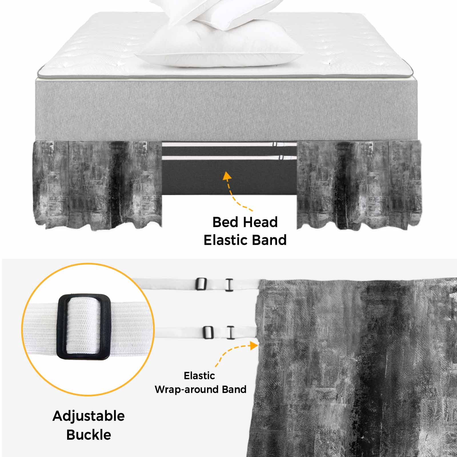 Gray Bed Skirt King Size 16 Inch Drop, Adjustable & Elastic Wrap Around Bed Skirts Pleated Dust Ruffles For Twin Full Queen Cal King Base Beds, Retro Oil Painting Modern Abstract Art Aesthetics