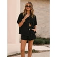 thumbnail image 2 of Women'S Denim 2 Piece Outfits Short Sleeve Button Down Shirt Drawstring Shorts Set Casual Jean Outfits Black S, 2 of 8