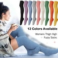 thumbnail image 2 of Nvzi Calcetines de felpa hasta la rodilla para mujer, calcetines largos y suaves hasta el muslo, pantuflas cómodas, calcetines de felpa - negro, 1 par, 2 of 5