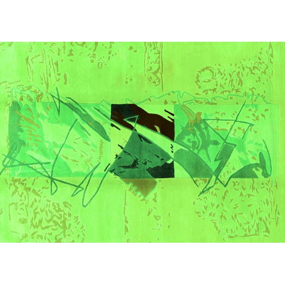 Ahgly Company Indoor Rectangle Abstract Green Modern Area Rugs, 6' x 9'