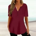 thumbnail image 2 of QATAINLAV Oversized Tshirts for Women Loose Fit Summer Beach Tops Solid Casual Short Sleeve Tees Shirts Casual Button V Neck Henley Shirt Wine M Ofertas de Hoy en Liquidación, 2 of 7