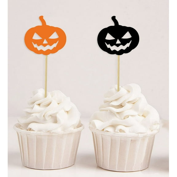 Darling Souvenir, Halloween Pumpkin Cupcake Toppers, Party Dessert Decorations - Pack Of 20