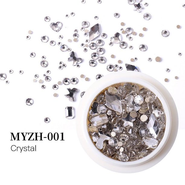 5 cajas de diamantes de imitación para decoración de uñas, cuentas de cristales, perlas artificiales y clavos dorados y plateados, gemas, remaches de Metal