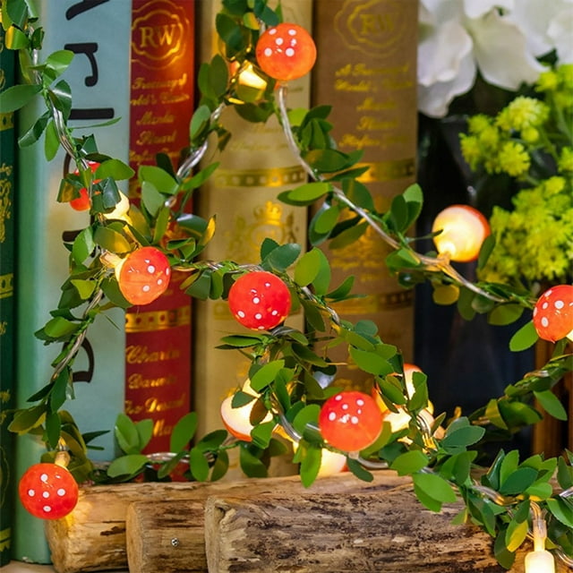 Fiudx Guirnalda de Luces Led de Pascua con Diseño de Hojas Verdes En Forma de Hongo, Luz Cálida a Pilas, 3 M de Largo, Decoración Navideña para Exterior E Interior, Perfecta para Fiestas de Pascua, 3