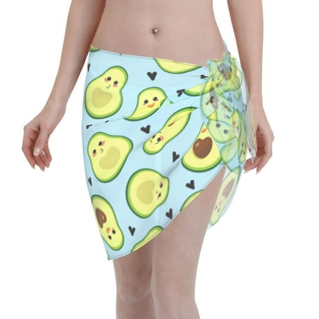 Disketp Avocado And Hearts Women Swimsuit Cover Up Short Chiffon Summer Beach Sarong Bikini Wrap Skirt Bathing Suit