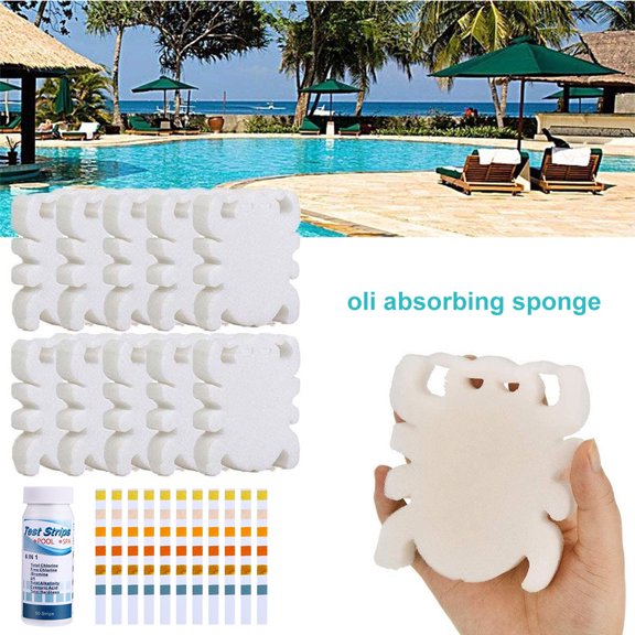 Visland 10PCS Oil Absorbing Scum Sponge with Pool and Spa Test Strips for Hot Tub Spa Swimming Pool Reusable, Absorbs Oil Slime Grime and Scum