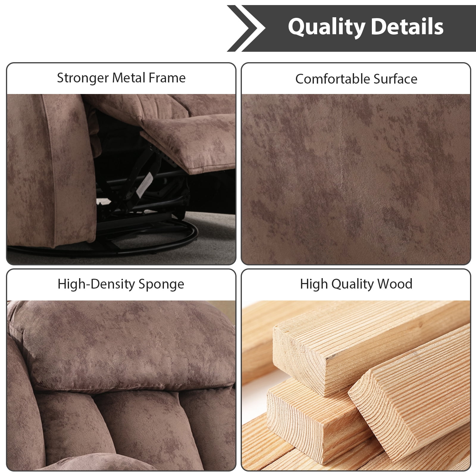 Bonzy Home Massage Swivel Recliner Chair with Heat and Vibration Manual Rocker Recliner Fabric Single Sofa, Brown