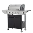 thumbnail image 1 of 46500 BTU Stainless Steel Gas Grill with Side Burner, Thermometer, Push-Button Ignition, Even Flame for Outdoor BBQ, 4 Casters, 1 of 8