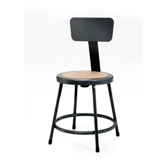 24 in. Black Round Hardboard Lab Stool with Adjustable Backrest