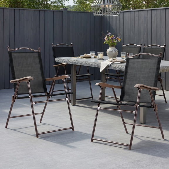 Resenkos Set of 2 Patio Folding Sling Back Camping Deck Chairs-Black, Outdoor Dining Chair for Outside Patio, All Weather, Porch, Garden, Poolside