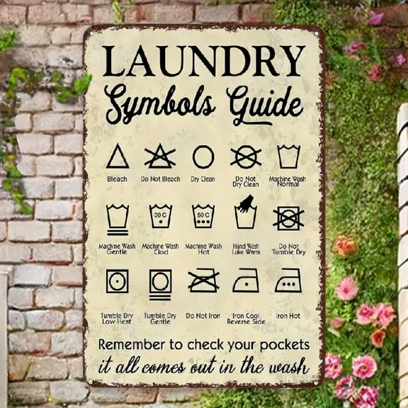 Laundry Symbols Guide - 8x12 Retro Vintage Metal Tin Sign Vintage Laundry Room Sign Home Coffee Cafe Wall Decor Makes A Thoughtful Gift for Women Metal Tin Signs