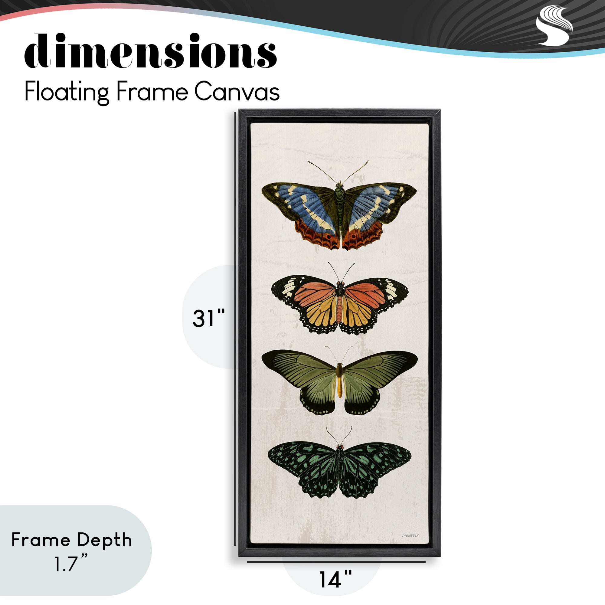Stupell Industries Butterfly Lineup Vintage Black Framed Floater Canvas Wall Art, design by Dan Meneely