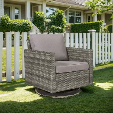 Gymojoy 1-Piece Outdoor Swivel Glider Chair, Patio Swivel Rocking Lounge Chair with Gray Cushions