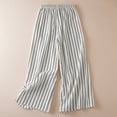 thumbnail image 2 of Audhol Striped Pants Women, Retro Cotton and Linen Striped Wide Leg Pants for Women Loose and Casual Straight Leg Cropped Pants Petite Linen Pants for Women White 4XL, 2 of 6