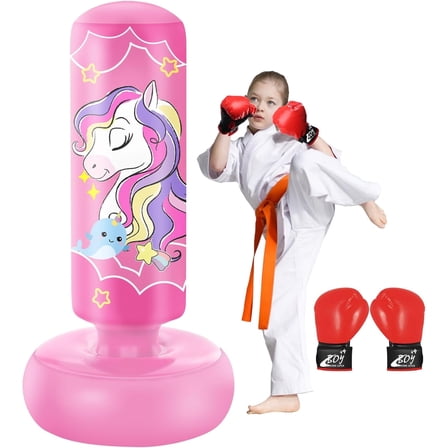 Kids Punching Bag with Boxing Gloves, 66 Inch Freestanding Boxing Bag, Stand Kids Punching Bag Toy, Bounce-Back Bag Gifts for Kids, Girls, Boxing Set for Practicing Karate, Taekwondo, MMA