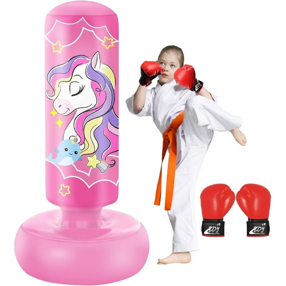 Kids Punching Bag with Boxing Gloves, 66 Inch Freestanding Boxing Bag, Stand Kids Punching Bag Toy, Bounce-Back Bag Gifts for Kids, Girls, Boxing Set for Practicing Karate, Taekwondo, MMA