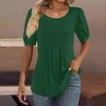 thumbnail image 2 of IYYVV Womens Puff Short Sleeve Tunic Tops Pleated Crew Neck Blouses Dressy Casual Loose Fit Spring And Summer T Shirts Green S, 2 of 6