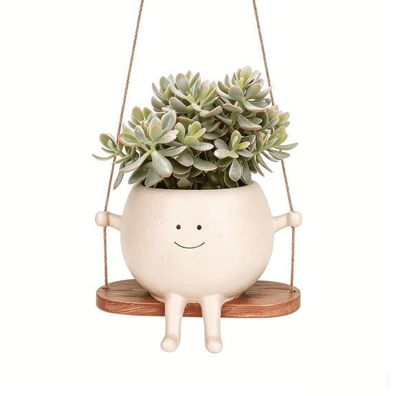 Smiley Face Hanging Planter Swinging Flower Pot Indoor Outdoor Decor