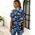 thumbnail image 6 of Tropical Floral Print Shirt for Women, Short Sleeve Button Down Collar Top - Summer Loose Fit Lightweight Blouse Blue L, 6 of 6