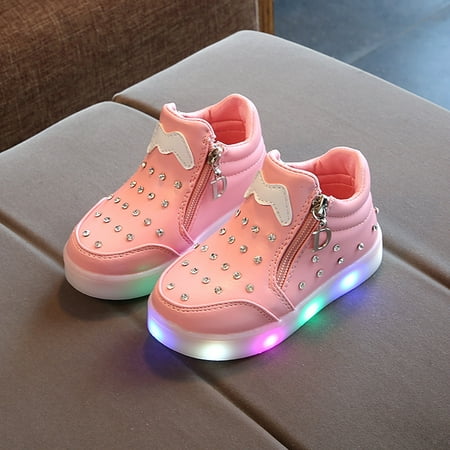 

Toyella Children s Rhinestone Cartoon LED Luminous Soft Sole Girls Shoes Pink 30