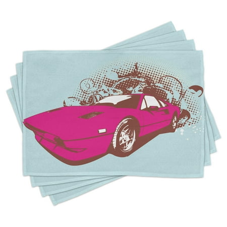 

Vintage Placemats Set of 4 Custom Collector s Old Car Grunge Background Cartoon Like Funky Art Washable Fabric Place Mats for Dining Room Kitchen Table Decor Baby Blue Hot Pink Redwood by Ambesonne