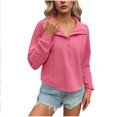 thumbnail image 3 of Feancey Corduroy Long Sleeve Shirts for Women Half Button Collar Pullover Tops Fall Casual Lightweight Sweatshirt Solid Color Loose Tunic Tees Pink L, 3 of 7