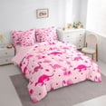 thumbnail image 3 of Homewish Girly Pink Dinosaur Bedding Comforter Set 7 Pieces, Cute Cartoon Animal Full Bedding Set, Teens Kids Boys Girls Reversible Fitted Sheet Flat Sheet, Breathable Home Decor, 3 of 7