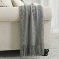thumbnail image 2 of Textured Solid Soft Sofa Throw Couch Cover Knitted Decorative Blanket, Smoky gray, 130200+15CM, 2 of 5