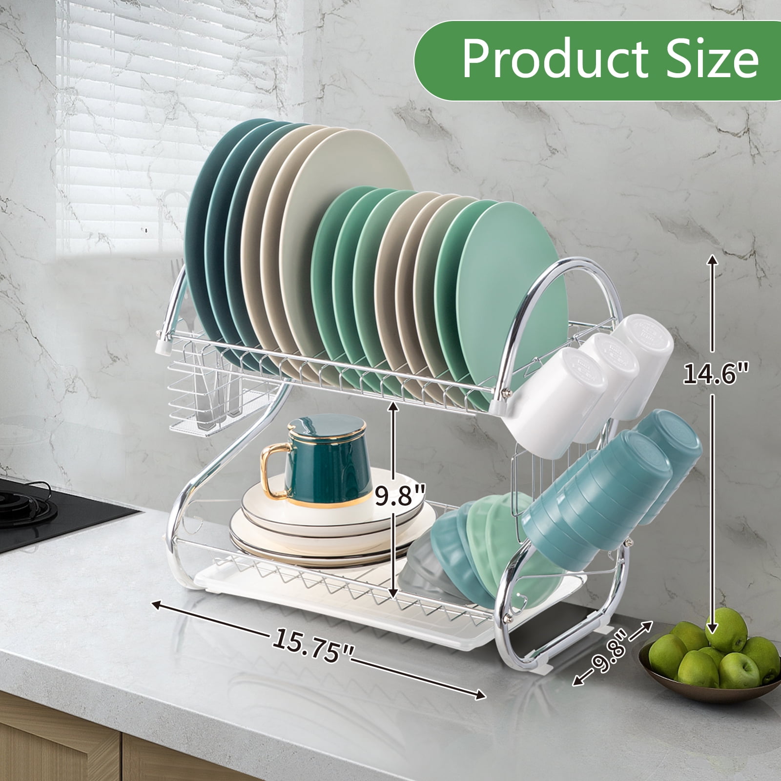 Buy Dish Drying Rack 2 Tier Dish Rack with Utensil Holder Cup Holder and  Dish Drainer for Kitchen Counter by Just Green Tech on Dot & Bo