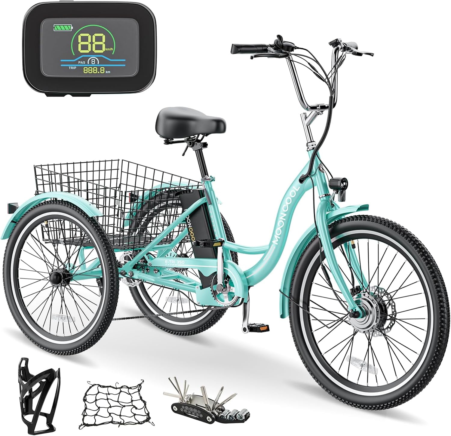 MOONCOOL Electric Tricycle 350W 36V 26 Inches 7 Speeds 3 Wheels Electric Bikes for Adults Motorized Electric Trike Three Wheel Electric Bicycle Walmart