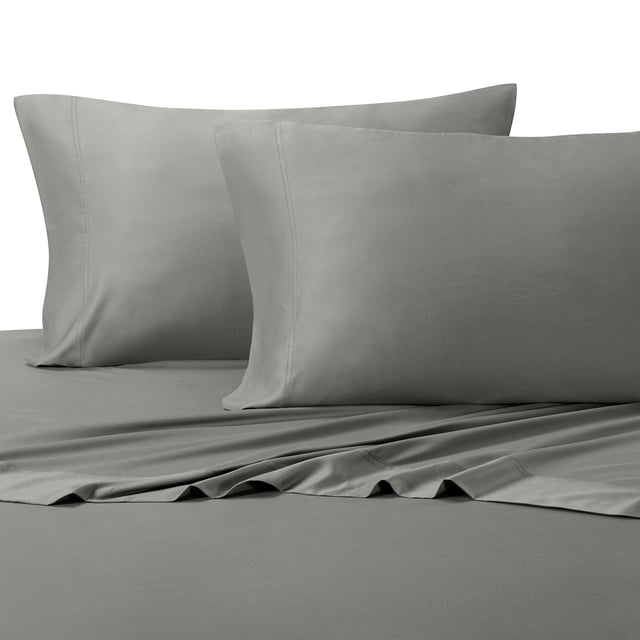 Solid Gray Split-Queen: Adjustable Queen Bed Size Sheets, 5PC Bed Sheet Set, 100% Cotton, 300 Thread Count, Sateen Solid, Deep Pocket, by Royal Hotel