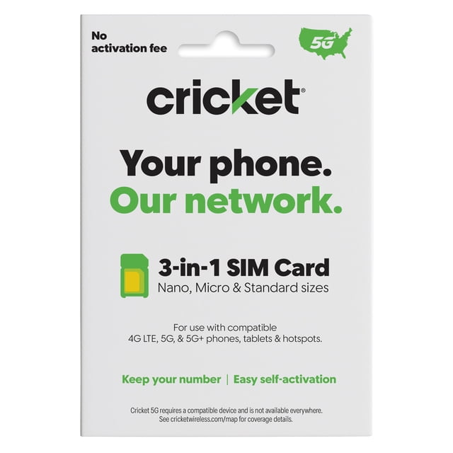 Kit de tarjetas SIM Cricket Wireless BYOD 5G, 5G+, 4G, LTE