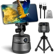 Auto Face Tracking 1080P Webcam with Microphone Tripod and Privacy Cover, 360° Rotation Shooting Mount Phone Holder for Vlog, Live Streaming, Video Conference, No App Required