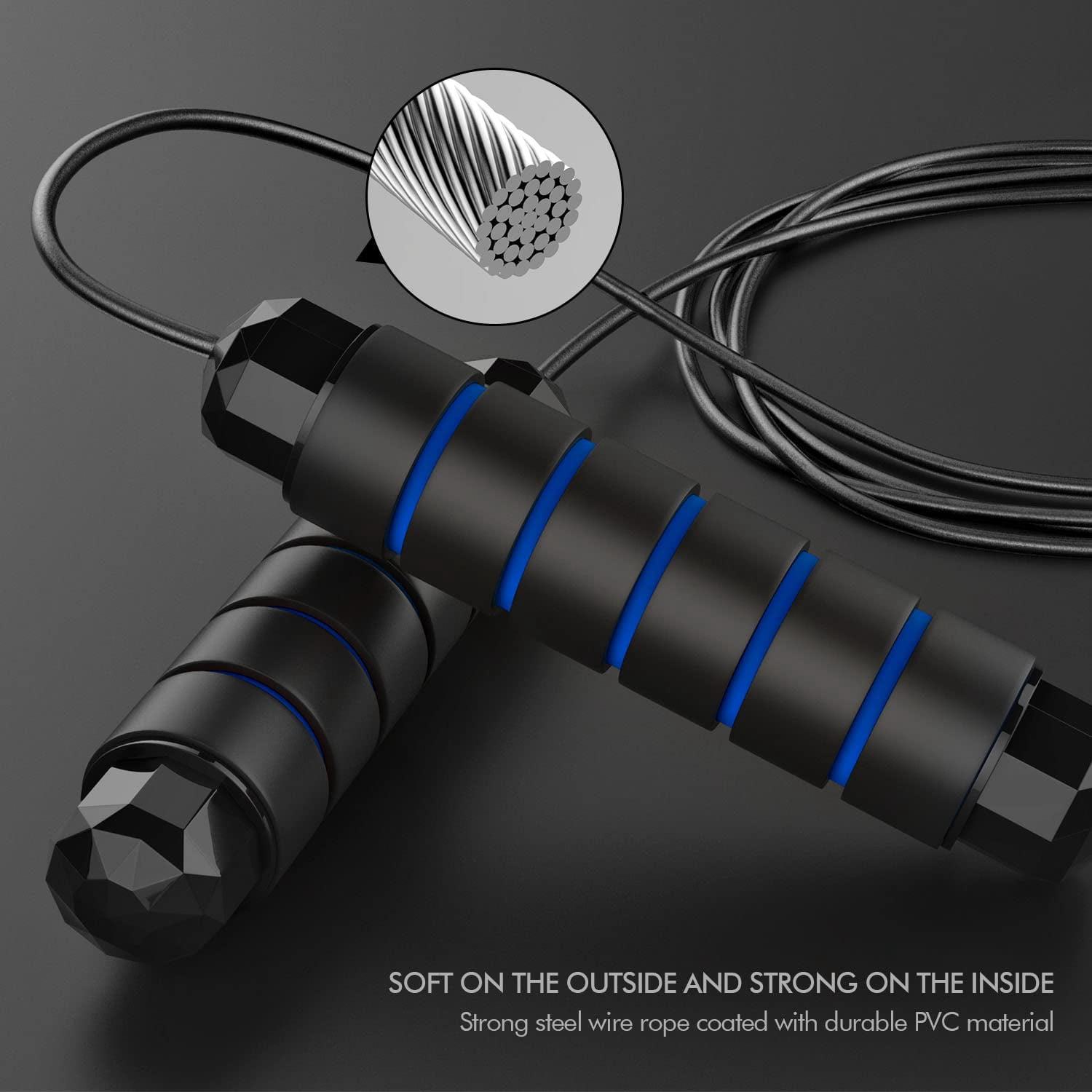 Jump rope, non-tangled fast jump rope with ball bearing, suitable for both women and men, adjustable steel jump rope, with foam handle, suitable for home gym exercises, fitness, and training.