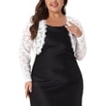 thumbnail image 1 of Shrug de encaje floral transparente para mujer de tallas grandes Agnes Orinda, cárdigan corto de frente abierto, blanco 1X, 1 of 5