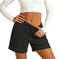 thumbnail image 2 of High Waisted Denim Shorts Women Drawstring Jean Shorts Casual Walking Elastic Waist Pull on Above Knee Denim Shorts with Pockets, 2 of 7